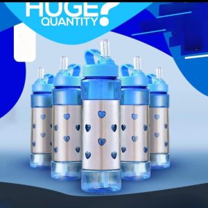 600ml Travel Water Bottle with Ice Pack & Sipper – Steel Base, Leak-Proof, Lightweight Bottle for School, College, Gym & Travel (Random Color)