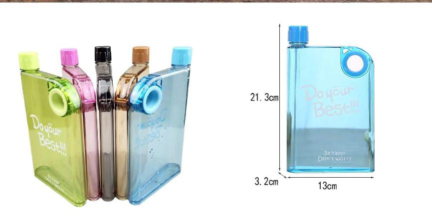 Notebook Style Ultra Slim Water Bottle – 380ml (1 Pc, Random Color)