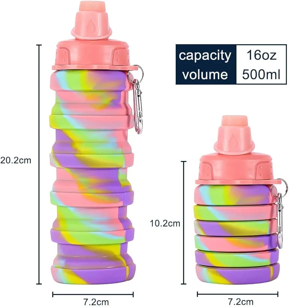 Portable Silicone Water Bottle - 500ml Collapsible Cup for Outdoor Activities, Travel & Sports | Foldable Design