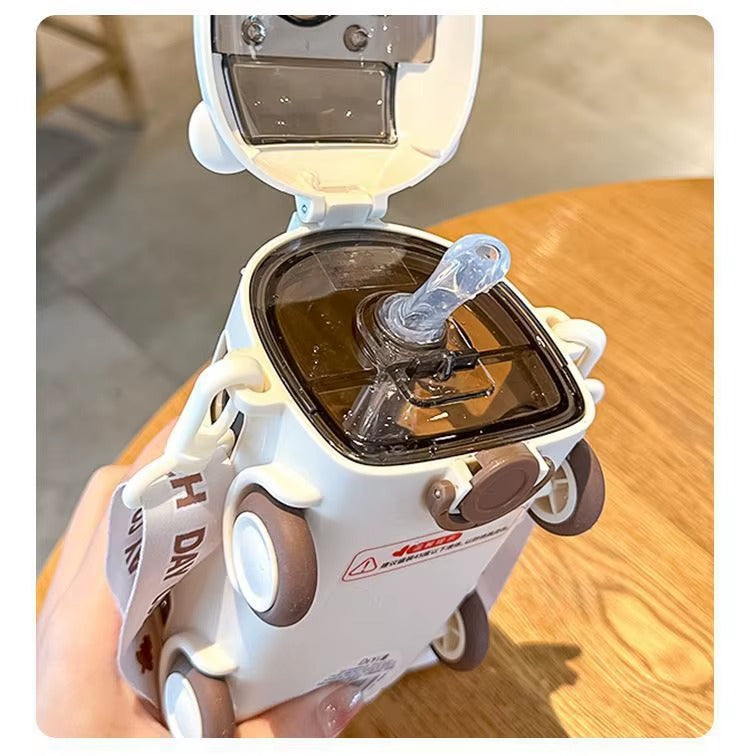 Kids School Bus Design Water Bottle with Strap – 500ml Leak-Proof ABS Plastic – Cute & Durable Drinking Bottle for Children (Random Color)