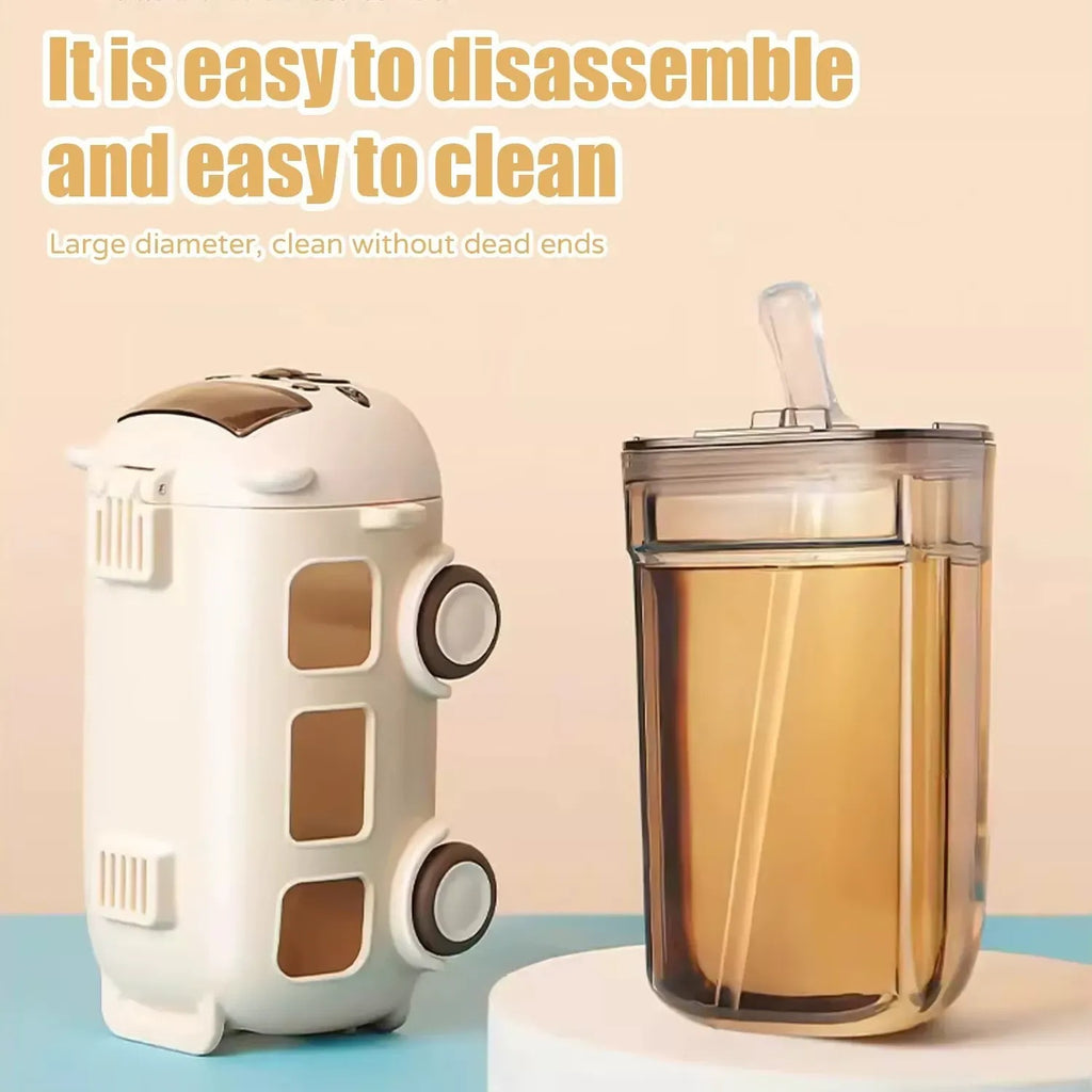 Kids School Bus Design Water Bottle with Strap – 500ml Leak-Proof ABS Plastic – Cute & Durable Drinking Bottle for Children (Random Color)