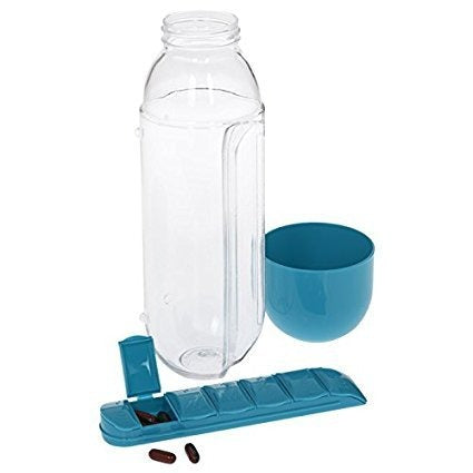 2-in-1 Medicine Organizer with Water Bottle – 7-Day Pill Box & 600ml BPA-Free Bottle for Kids, Adults & Elderly (Random Color)